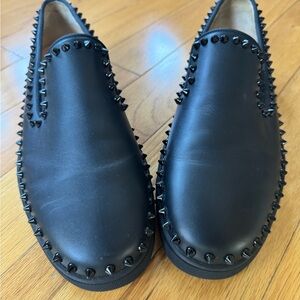 Men's Christian Louboutin Spiked Roller
Boat Flat Black Studded Slip-On size 42